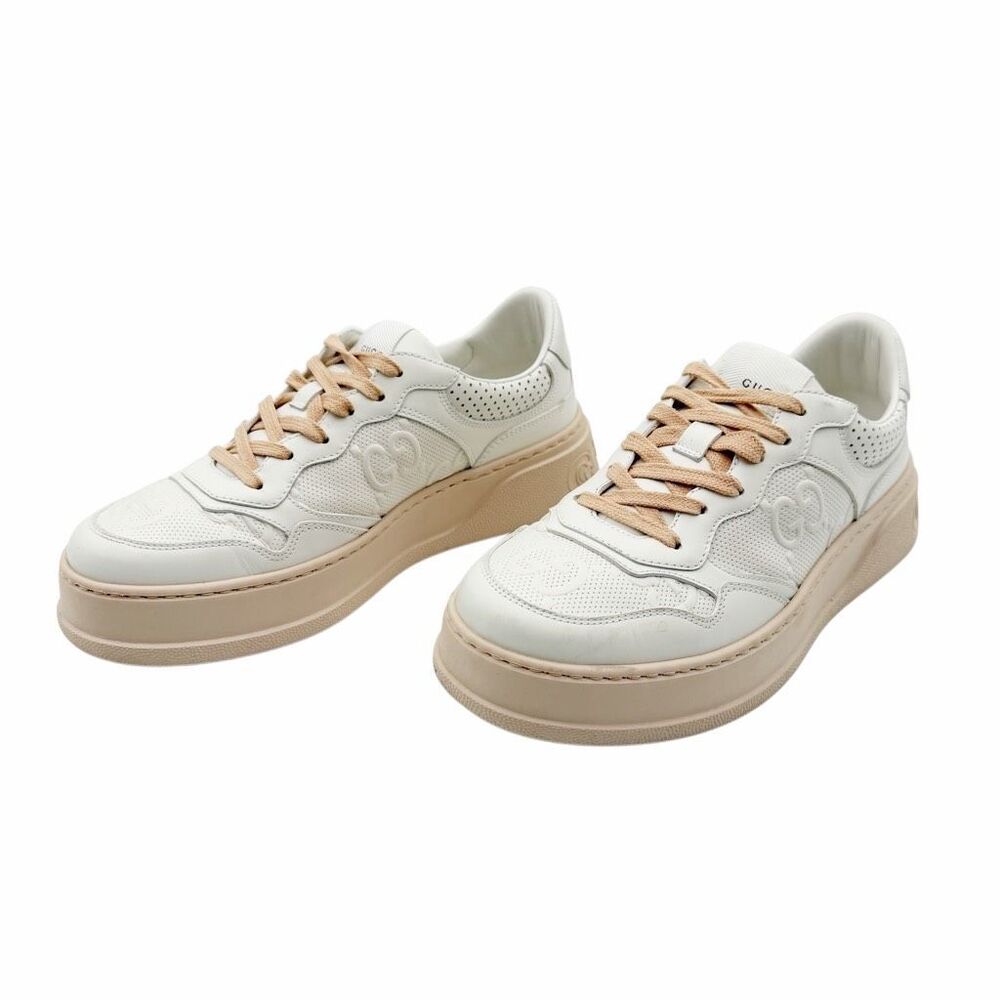 GUCCI Chunky B Embossed GG Perforated Leather Sneaker Size 39 Lace Up Platform